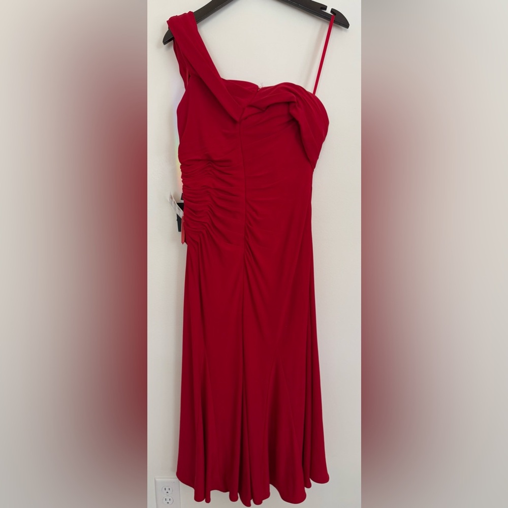 Ieena for Mac Duggal Red Ruched Off-The-Shoulder Midi Dress ✨♥️ - Picture 8 of 10